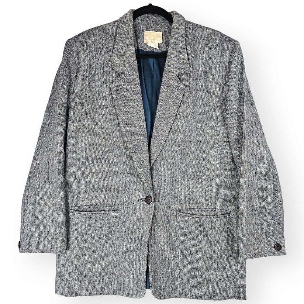 Vintage Pendleton Size 12 Gray Wool Jacket Collarless Blazer Career Professional